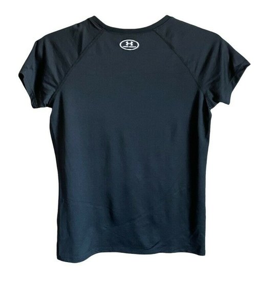 Under Armour Spellout Loose Coupe Heat Gear Short Sleeve TShirt SZ YL Black - Picture 2 of 9